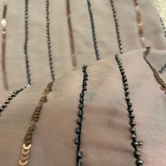 Michael Stars 100% Silk Beaded Tank Top L | Sheer Bronze Nude, Sequins, NWOT - Picture 5 of 6